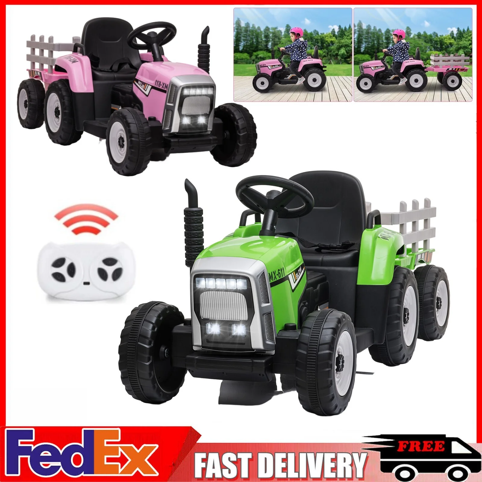 12V Electric Kids Tractor with Trailer Toddler Ride-On Car and Remote Control - Image 11