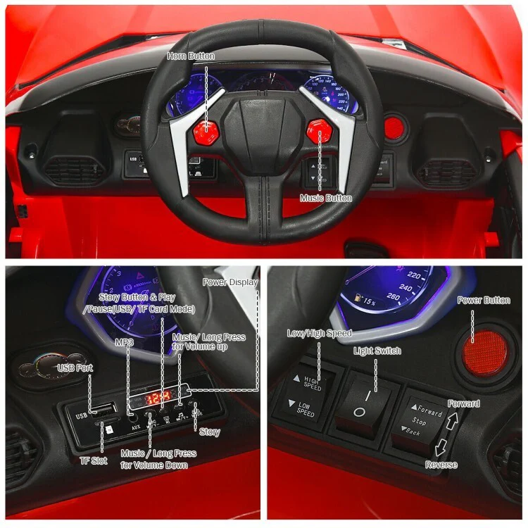 12V Red Electric Ride-On Vehicle for Kids with Lights and Remote Control - Image 12