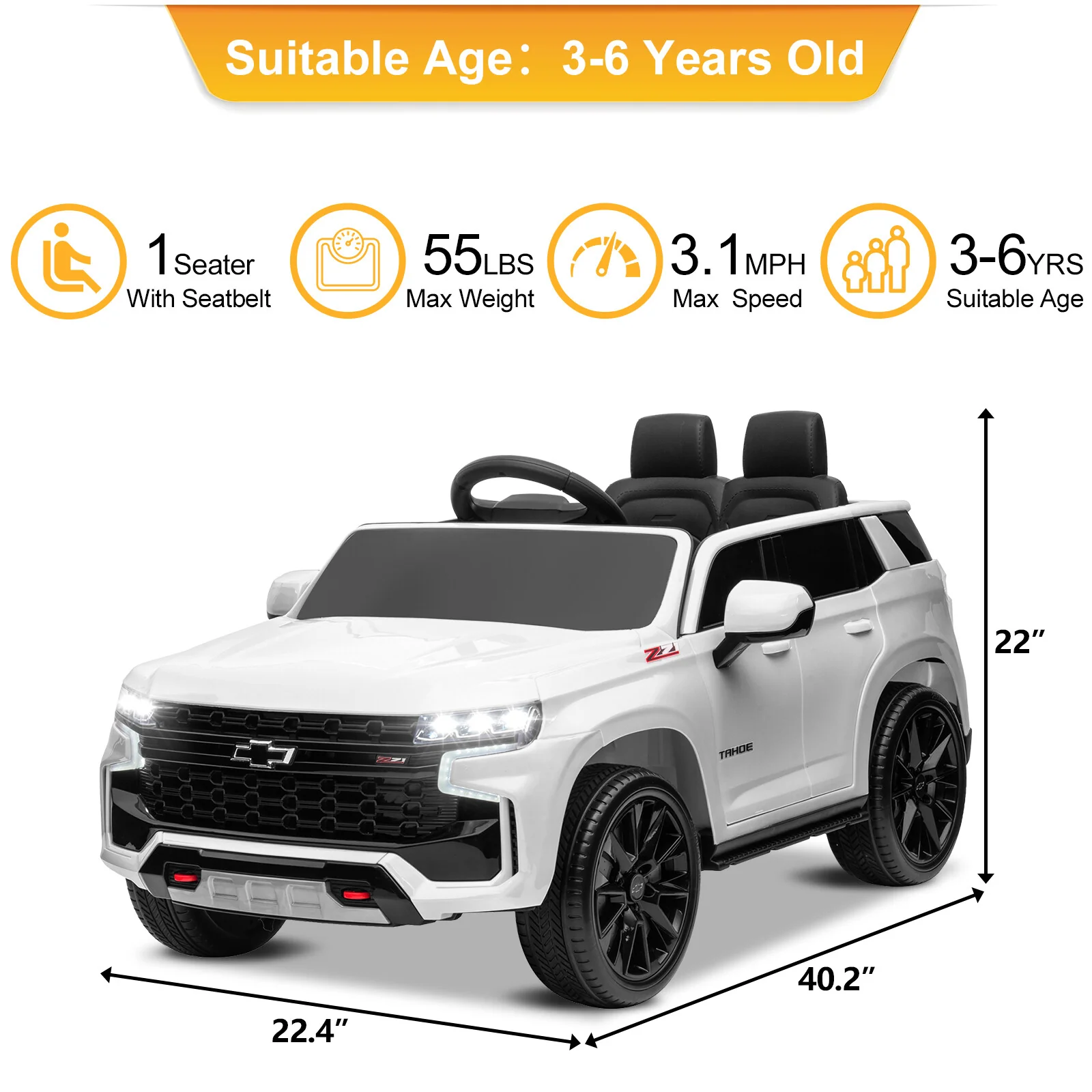 12V Licensed Chevrolet Tahoe Kids Ride-On Car with Remote Control, 3 Speeds, LED Lights - Image 5