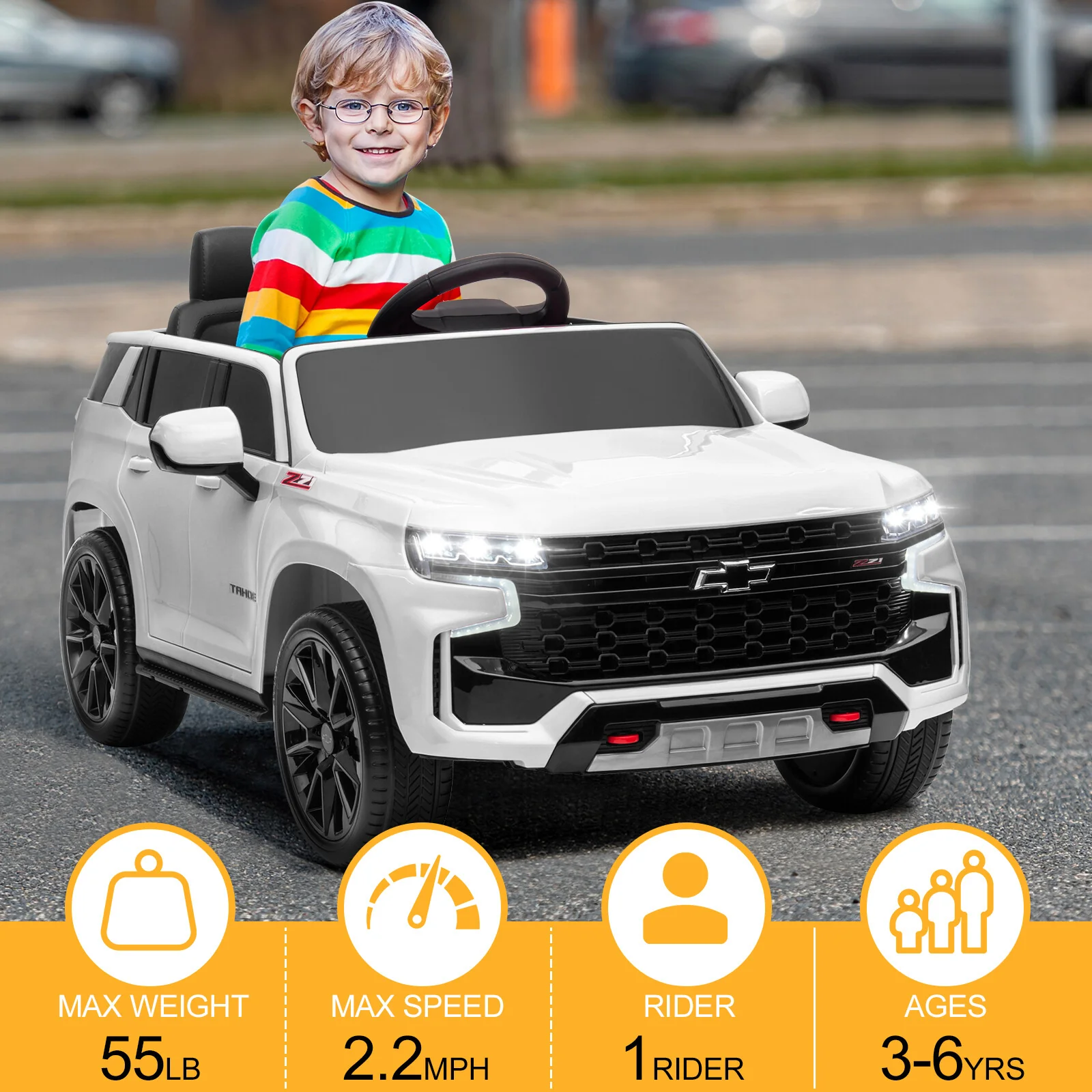 12V Licensed Chevrolet Tahoe Kids Ride-On Car with Remote Control, 3 Speeds, LED Lights - Image 7