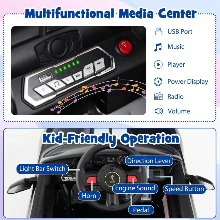 12V Licensed Ford Mustang Shelby GT500 Kids Ride-On Car with Remote Control for Ages 3-8 - Image 5