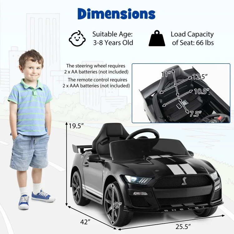 12V Licensed Ford Mustang Shelby GT500 Kids Ride-On Car with Remote Control for Ages 3-8 - Image 6