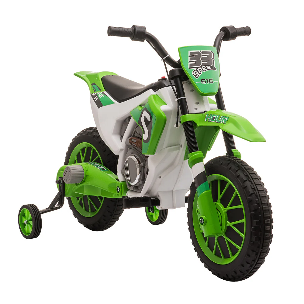 12V Electric Kids Dirt Bike with Training Wheels Battery Powered Green - Image 12