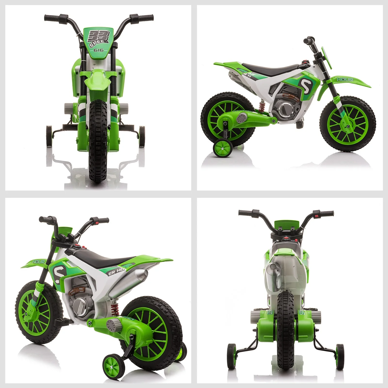12V Kids Electric Off-Road Motorcycle Ride-On Bike Green - Image 10