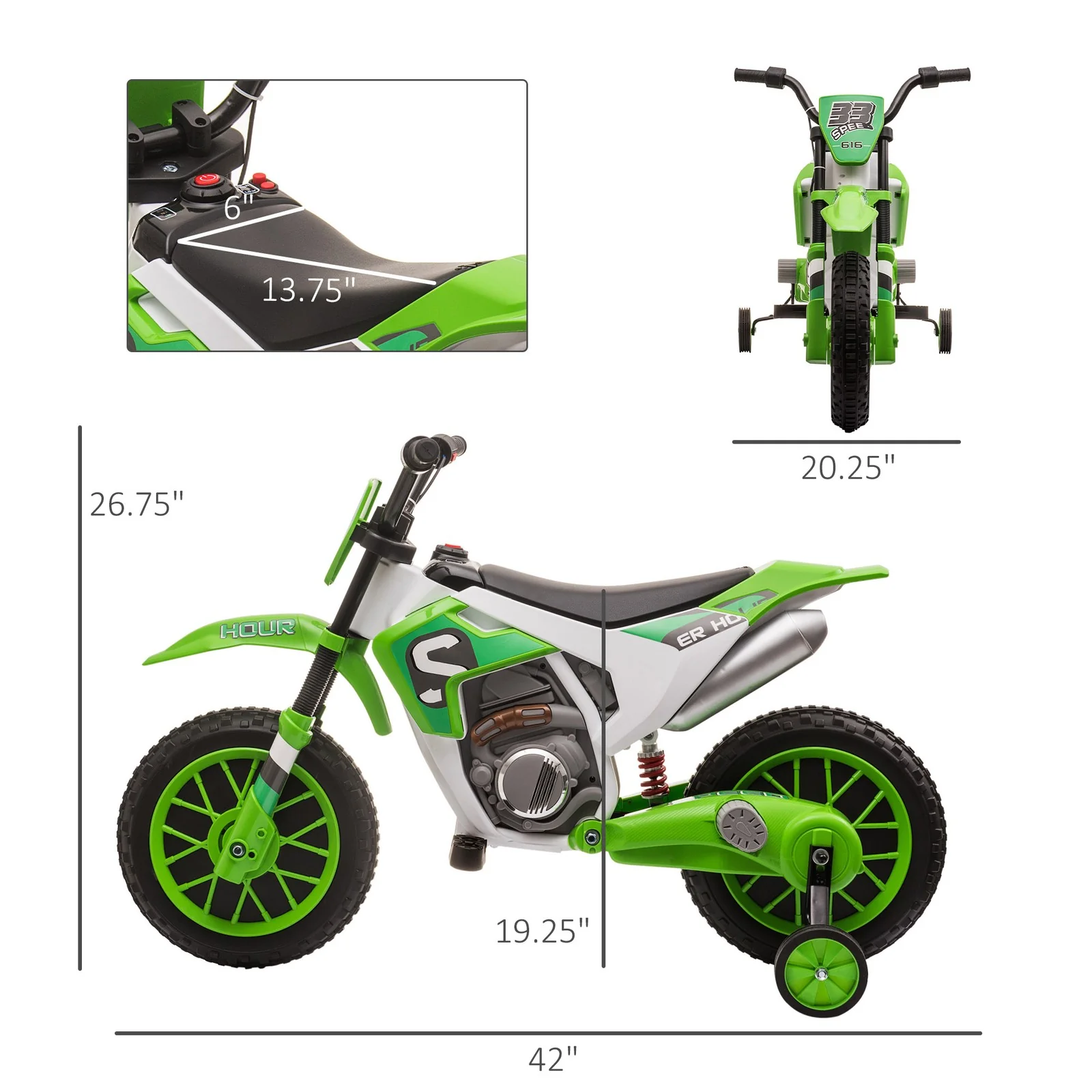 12V Kids Electric Off-Road Motorcycle Ride-On Bike Green - Image 2