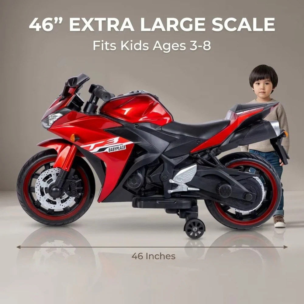 12V Ride-On Motorcycle for Kids with Training Wheels and Light-Up Wheels, Ages 3-6 - Image 5