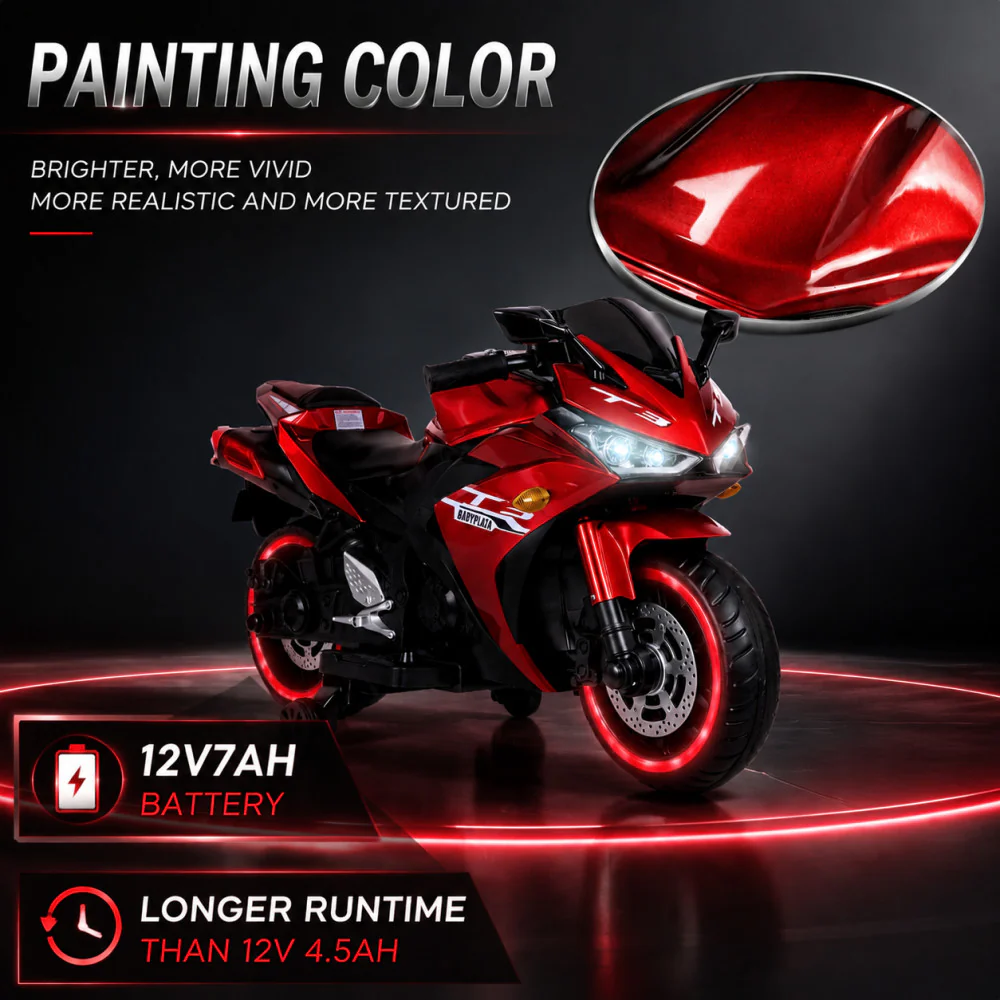 12V Ride-On Motorcycle for Kids with Training Wheels and Light-Up Wheels, Ages 3-6 - Image 6