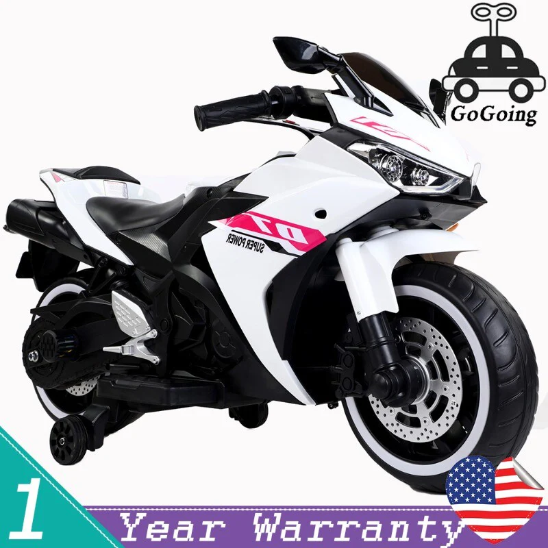12V Kids Ride-On Motorcycle Toy with Training Wheels and Music, 1.8-3.2 mph for Ages 3-6