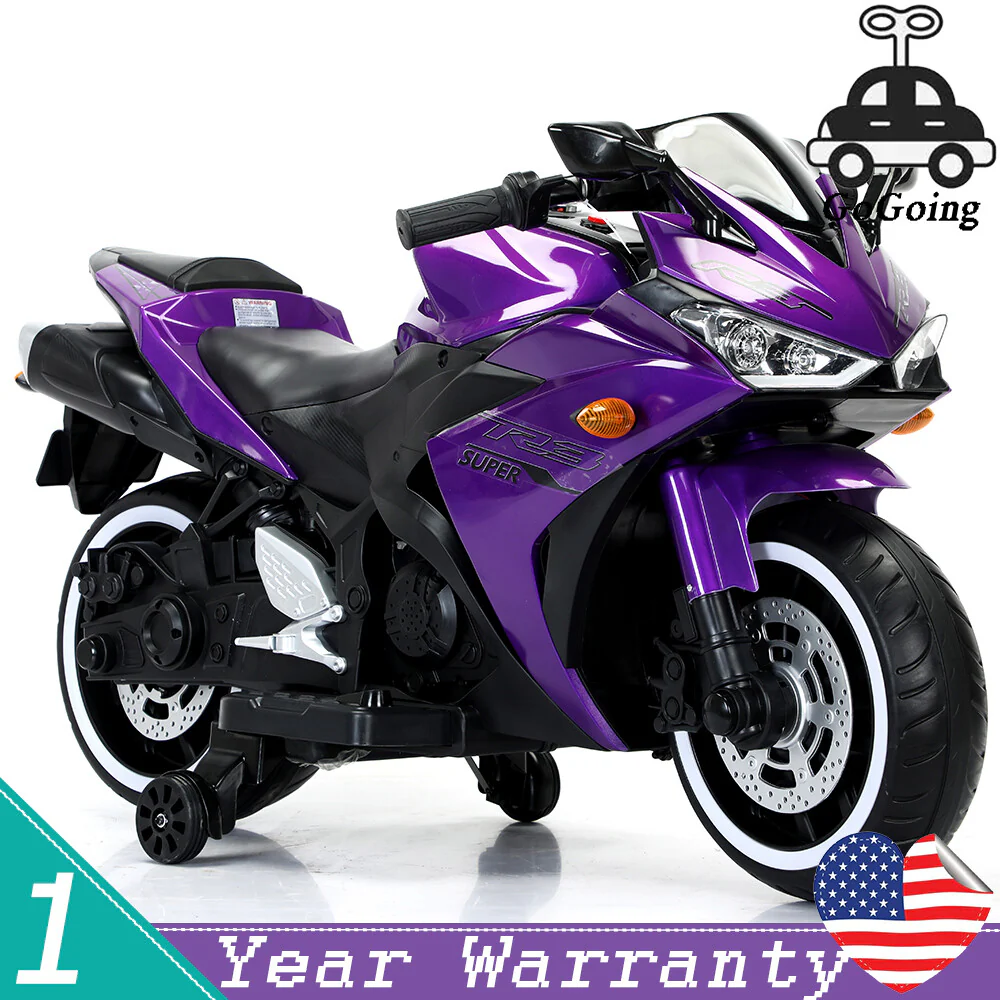 12V Purple Kids Ride-On Motorcycle Toy with Training Wheels, 1.8-3.2 mph, Ages 3-6