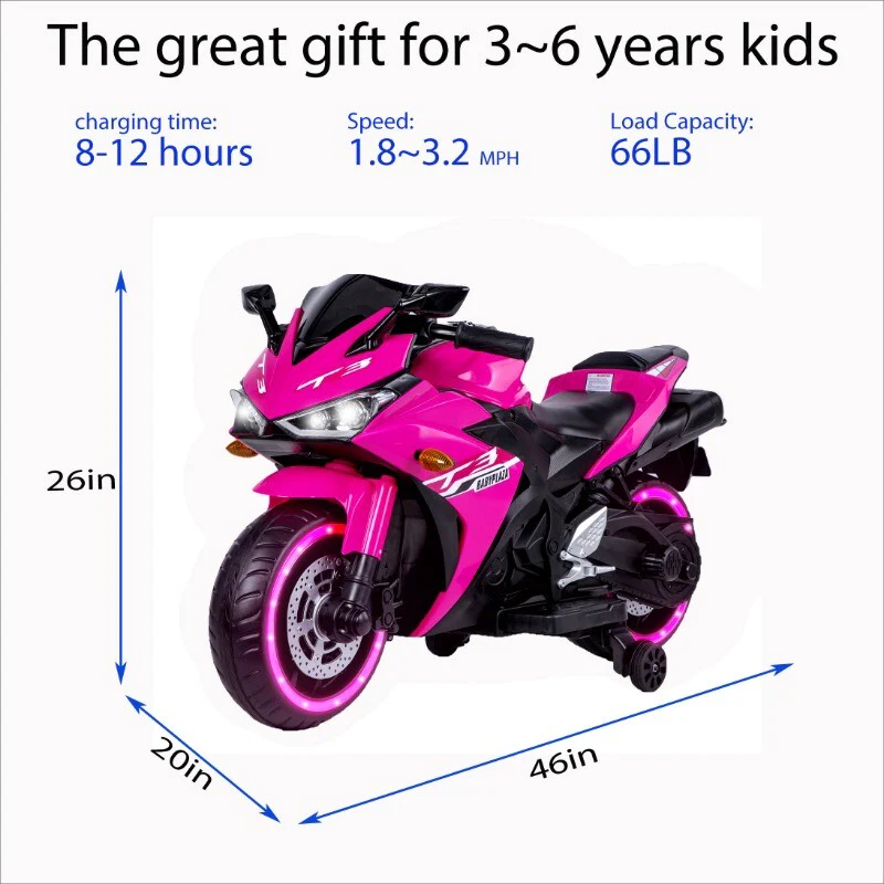 12V Kids Ride-On Motorcycle Toy with Training Wheels 12V7AH Battery for Ages 3-6 Years - Image 2