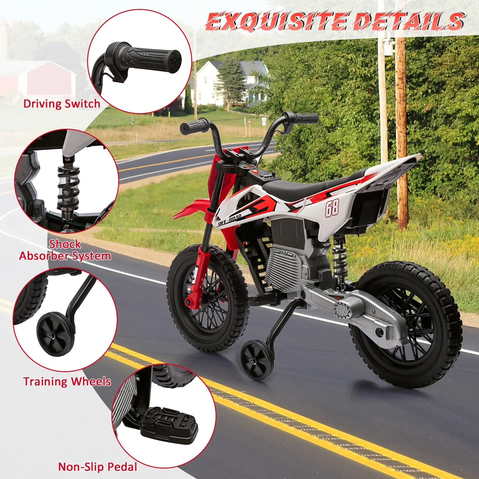 12V Kids Motorcycle with Twist Grip Throttle, 3mph Max Speed and Built-in Music - Image 10