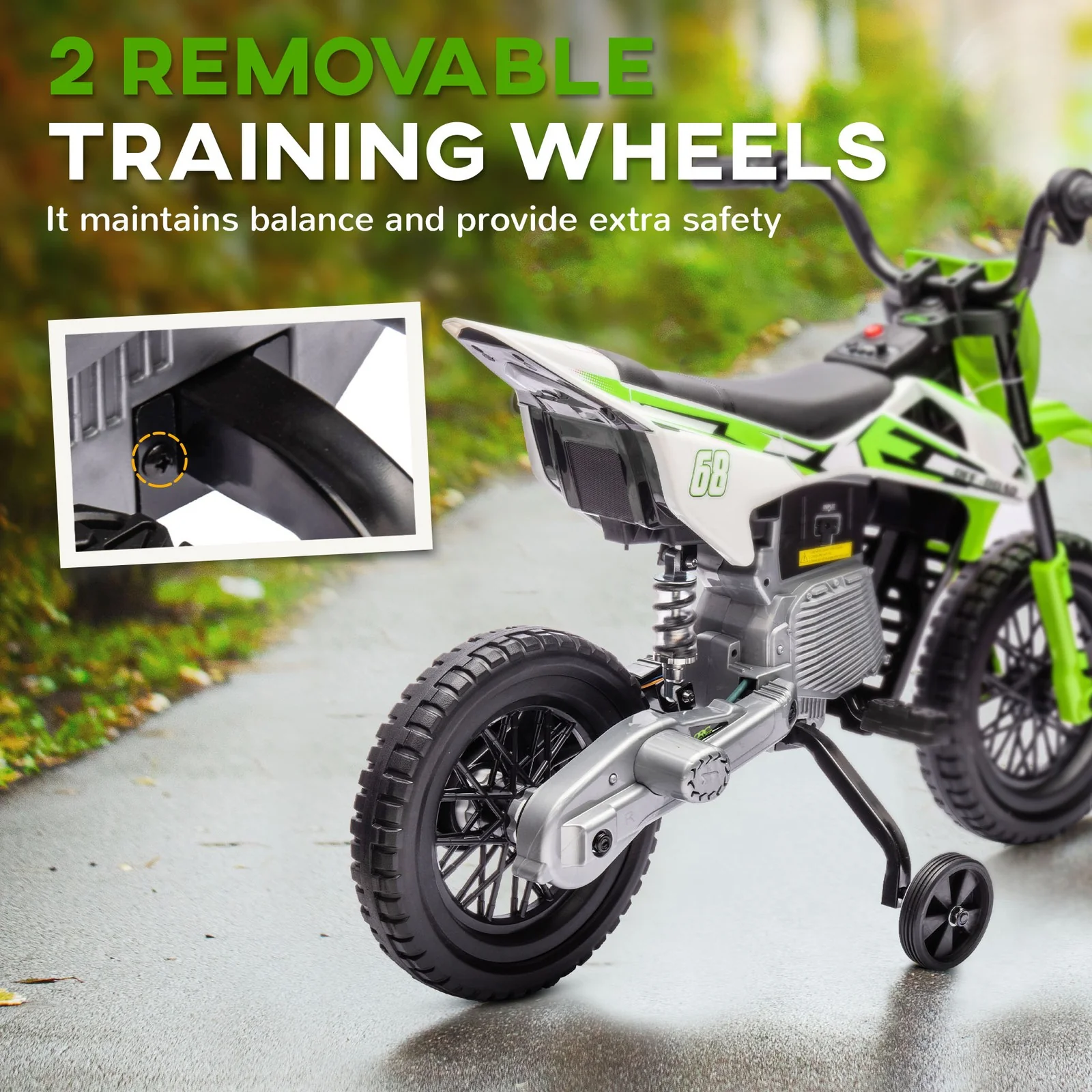 12V Kids Motorcycle with Twist Grip Throttle and Rear Suspension in Green - Image 6