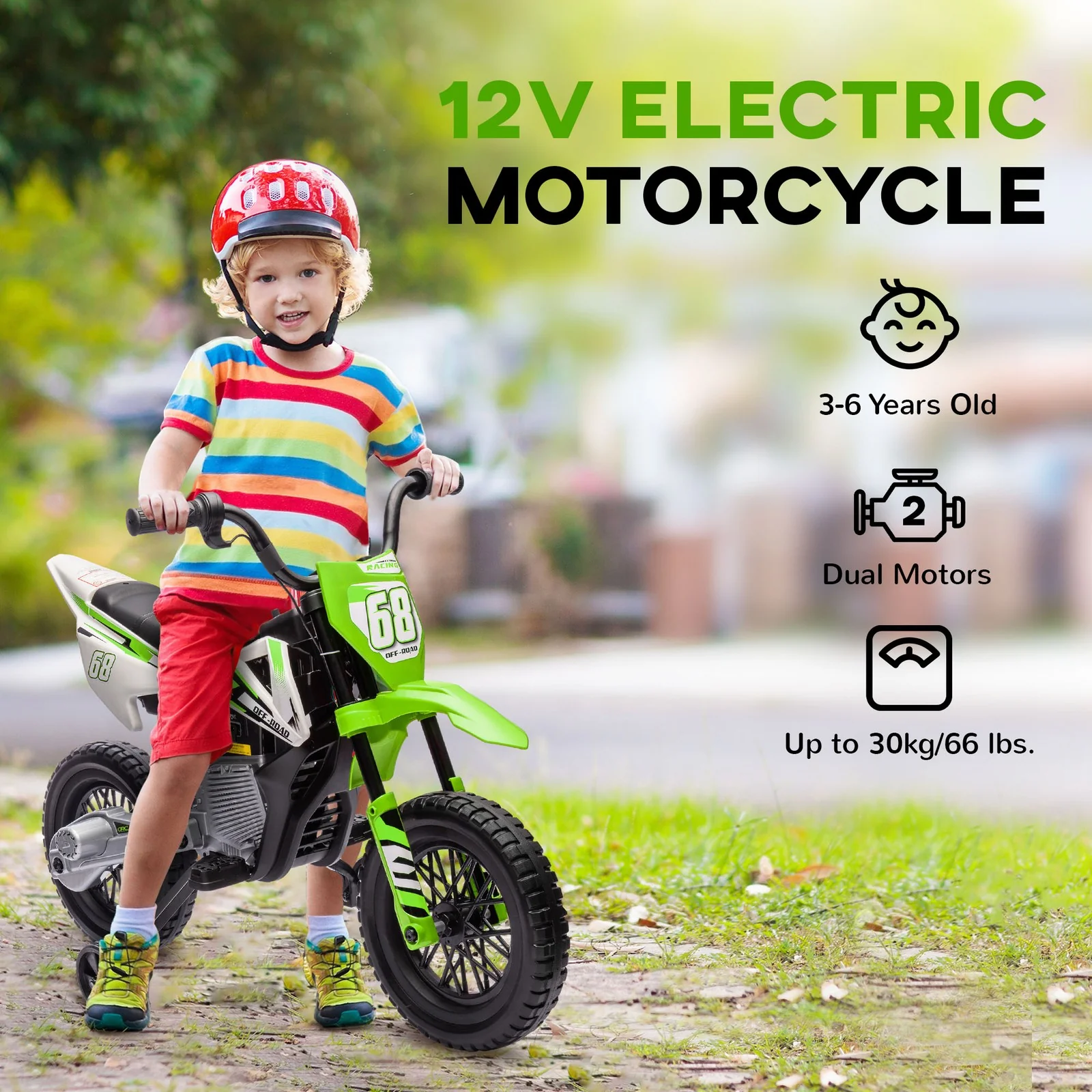 12V Kids Motorcycle with Twist Grip Throttle and Rear Suspension in Green - Image 7