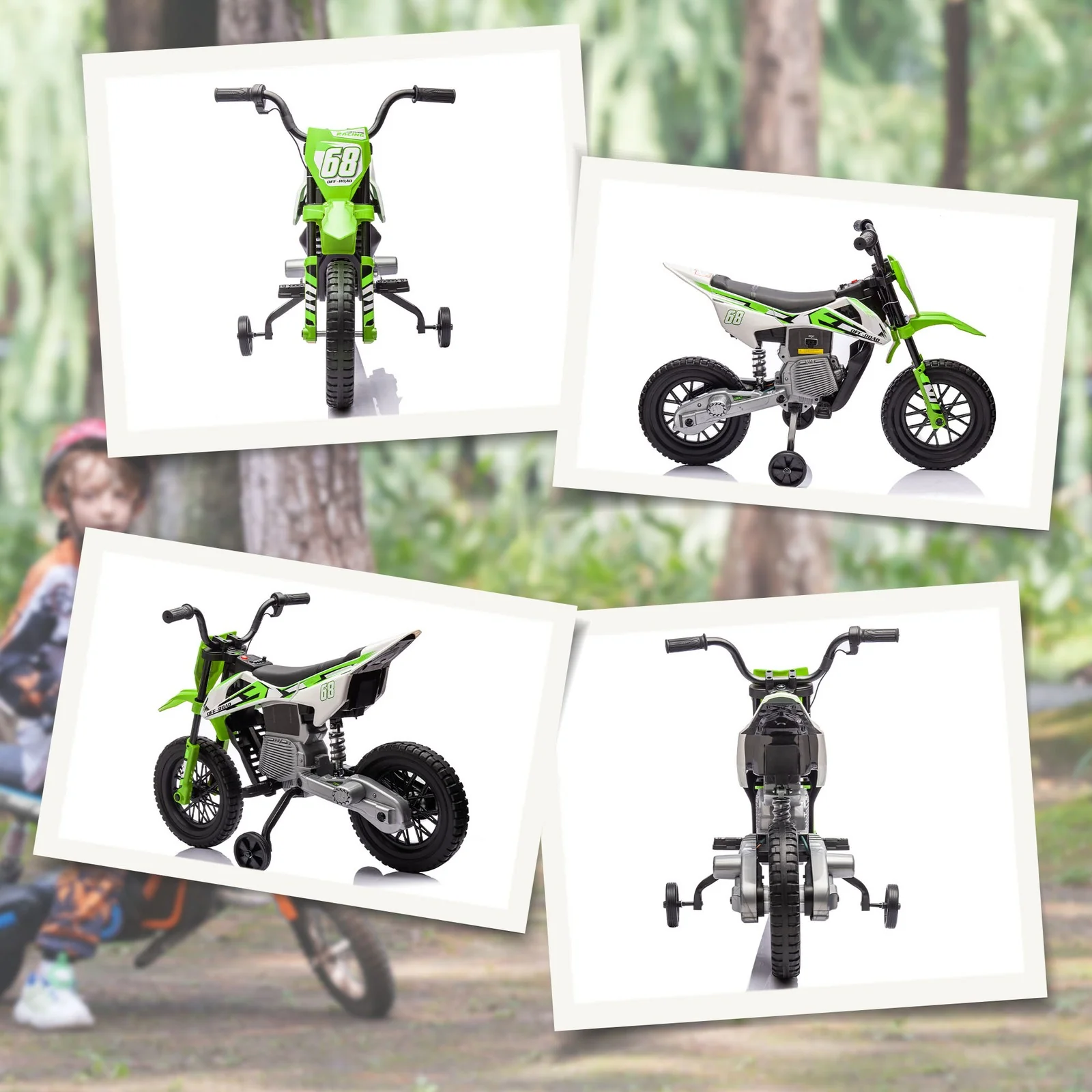 12V Kids Motorcycle with Twist Grip Throttle and Rear Suspension Green - Image 11