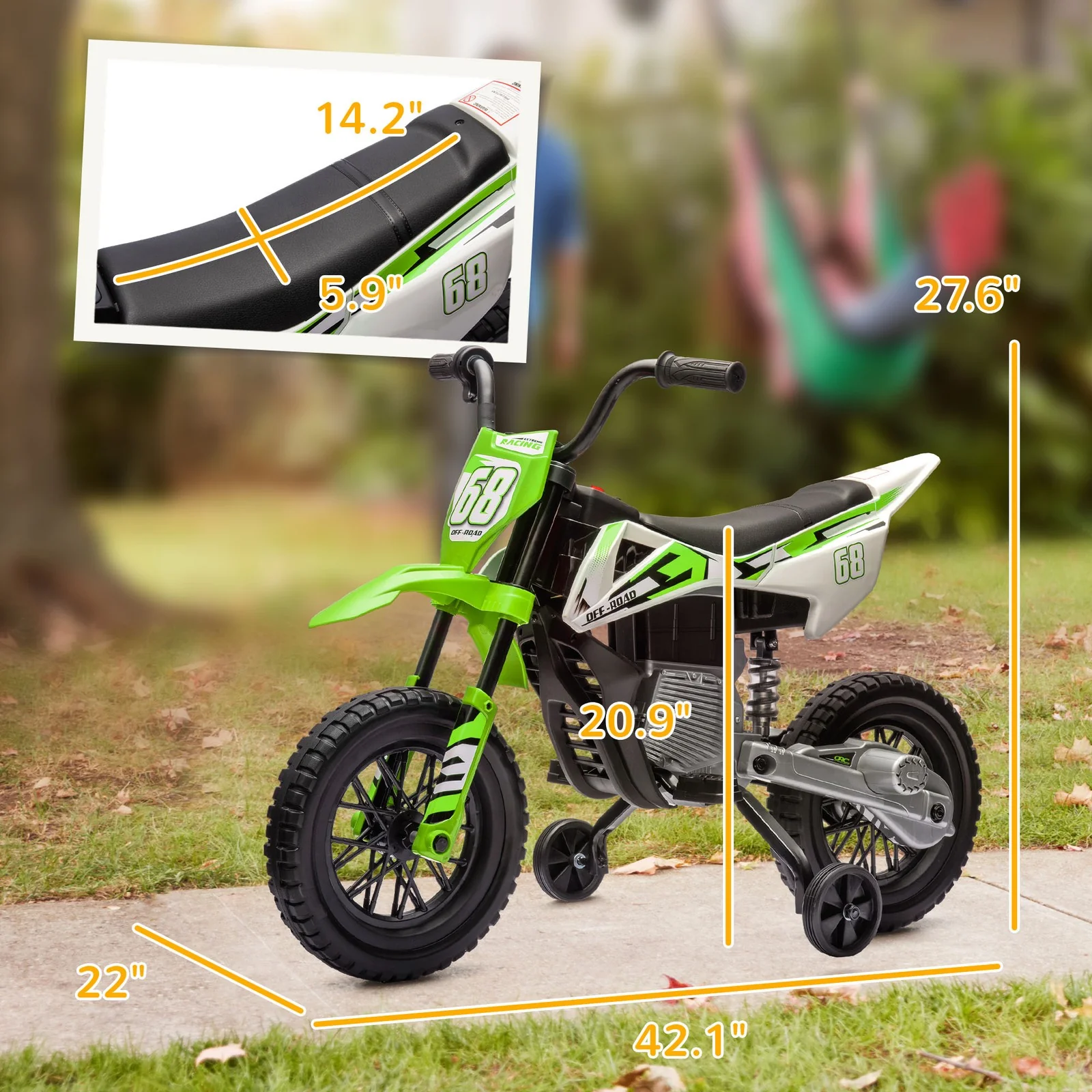 12V Kids Motorcycle with Twist Grip Throttle and Rear Suspension Green - Image 3