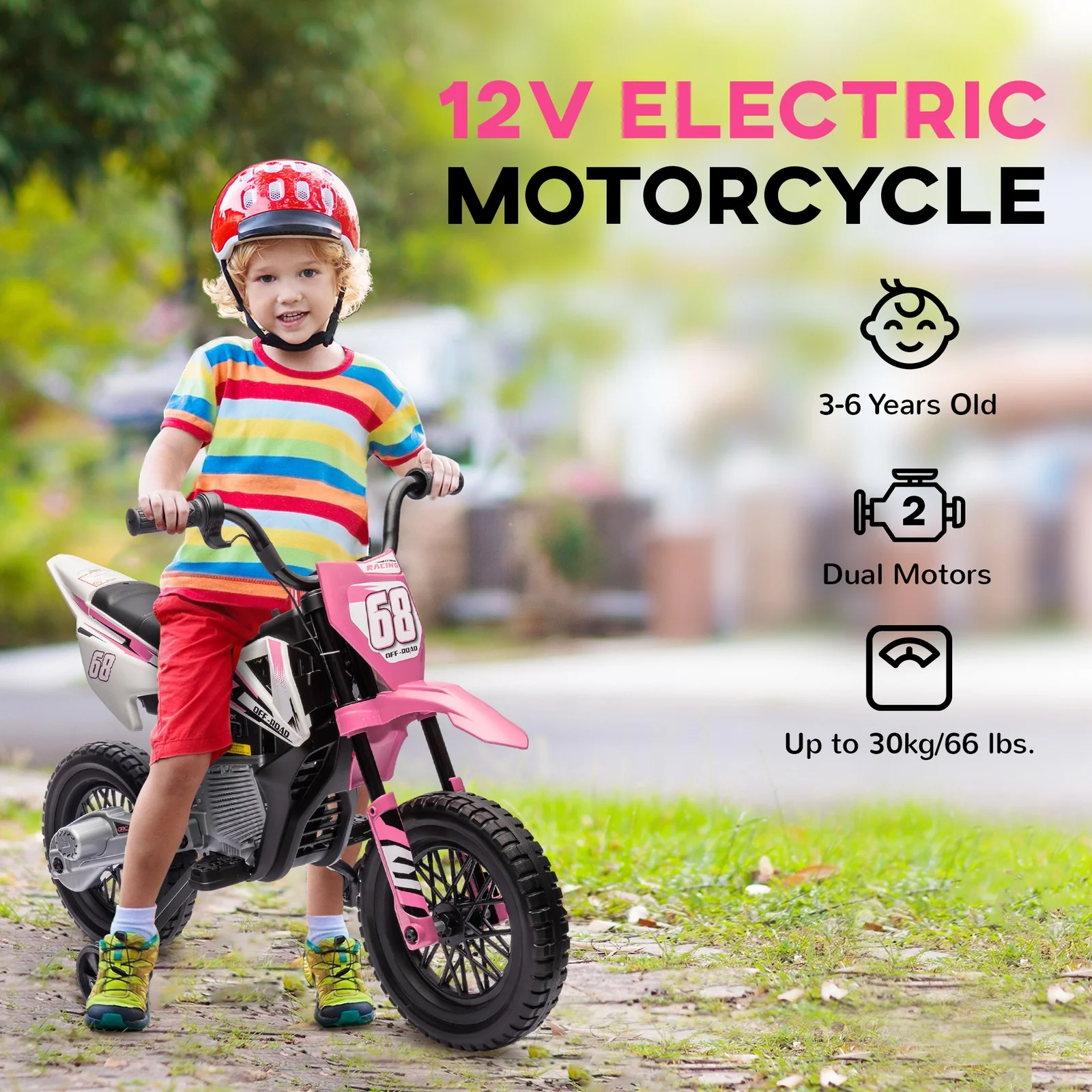 12V Pink Kids Motorcycle with Twist Grip Throttle and Rear Suspension - Image 7