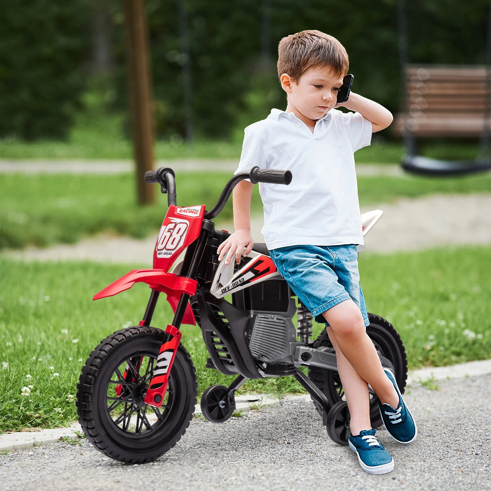 12V Kids Motorcycle with Twist Grip Throttle and Rear Suspension Red - Image 12