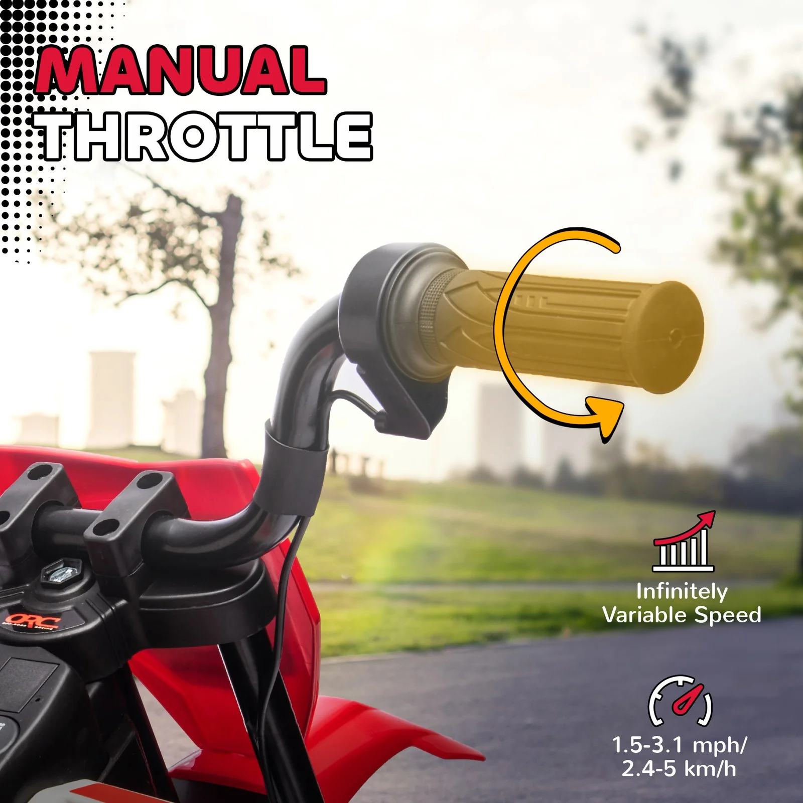 12V Kids Motorcycle with Twist Grip Throttle and Rear Suspension Red - Image 5