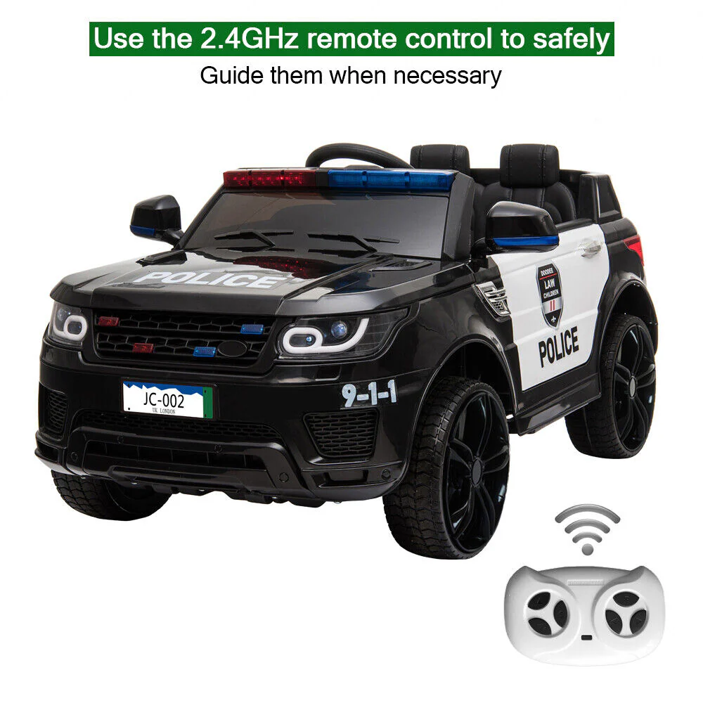 12V Kids Police Ride-On Car with Remote Control and LED Flashing Lights - Image 2