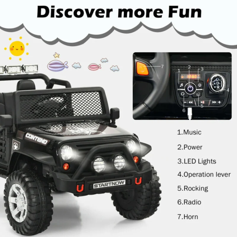 12V Kids Remote Control Electric Truck Car with Lights and Music Ride-On Toy - Image 11