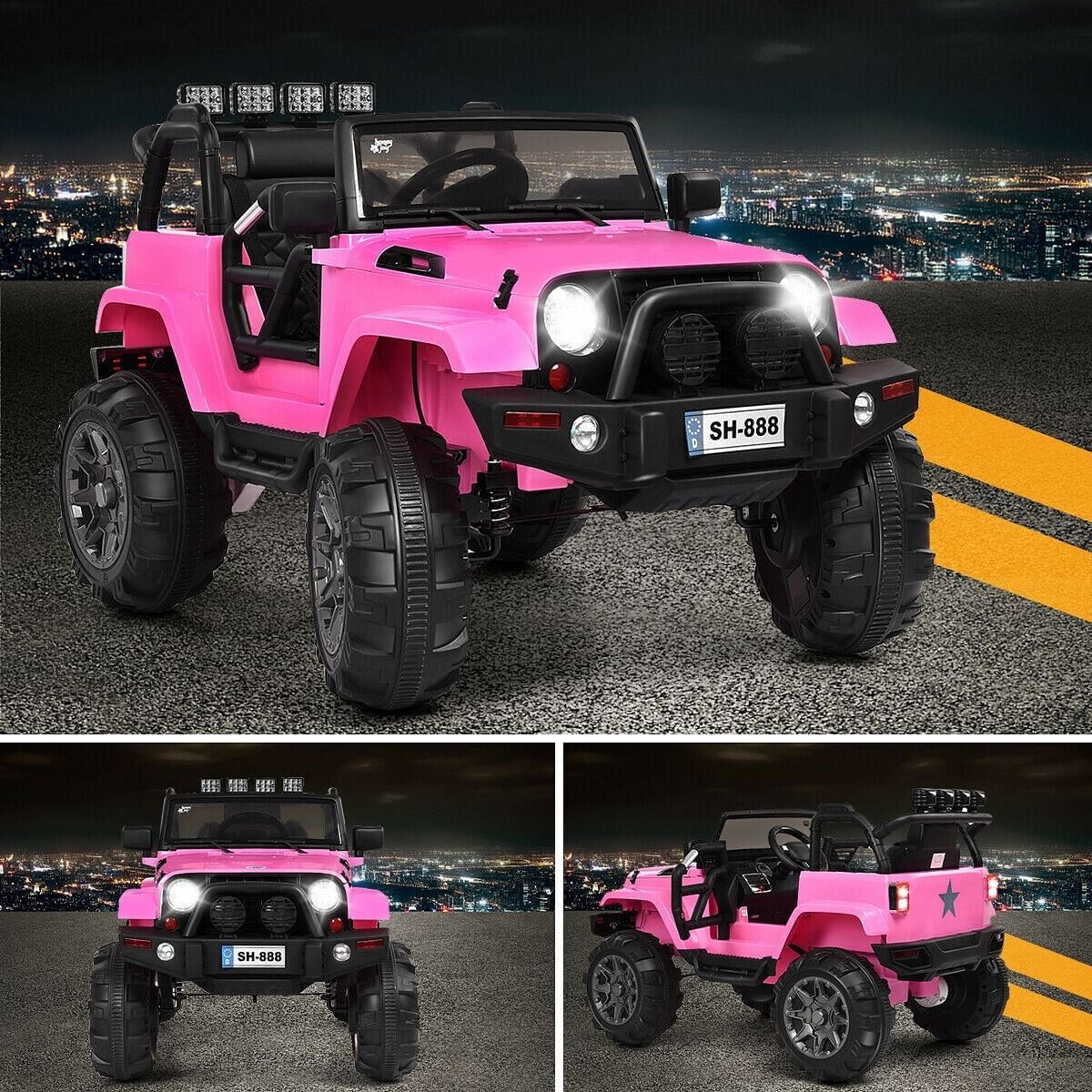12V Pink Kids Remote Control Riding Truck Car with LED Lights - Image 5