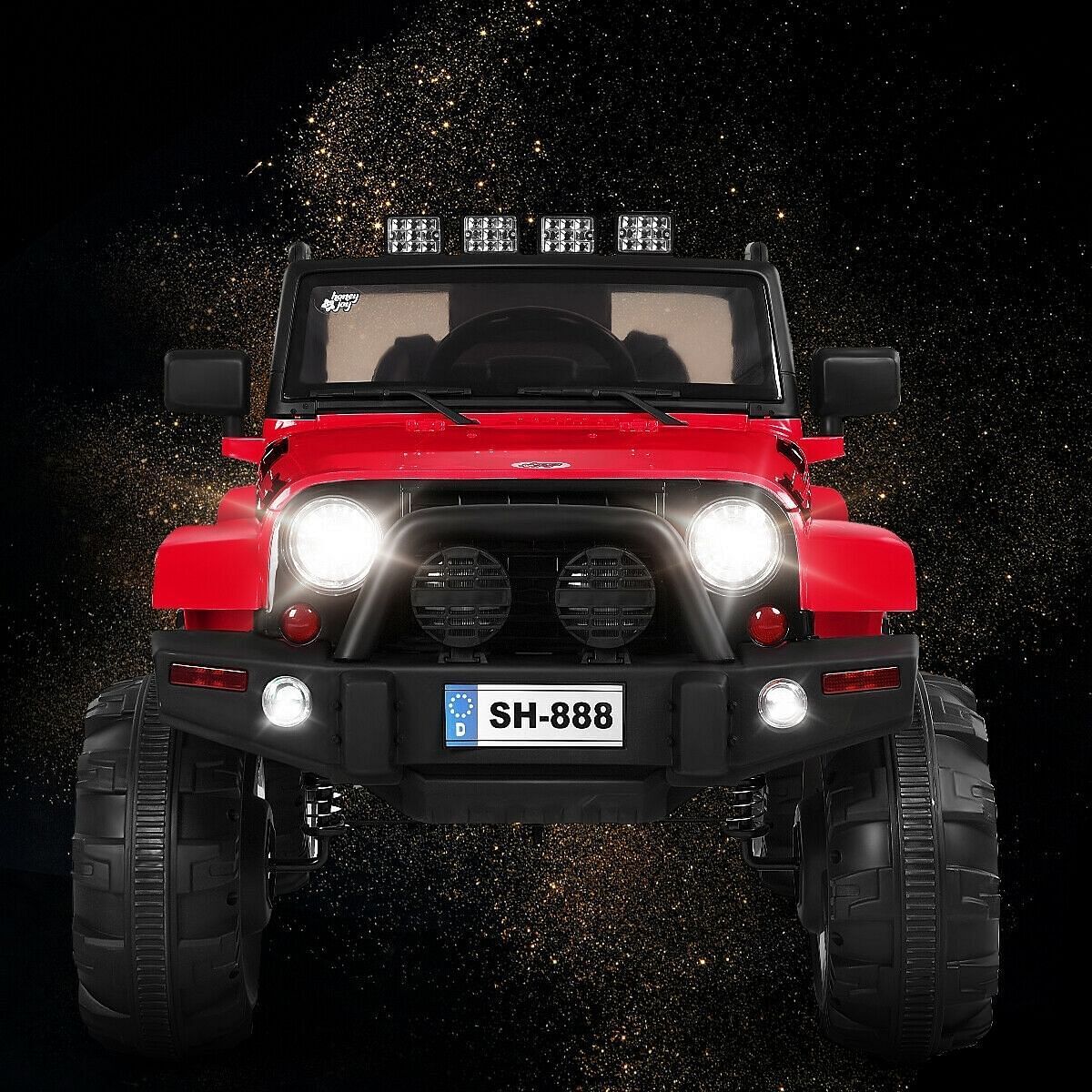 12V Kids Remote Control Truck Car with LED Lights in Red - Image 2