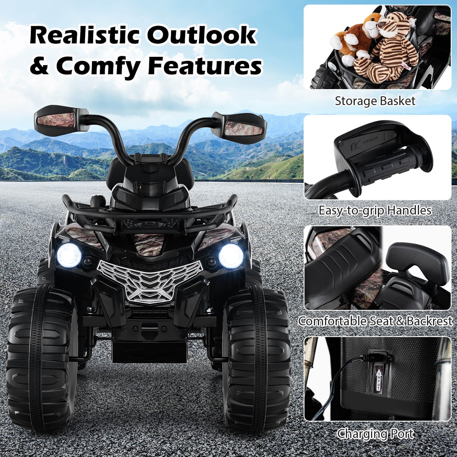 12V Electric Kids Ride On ATV Quad 4-Wheeler with Music and Headlights - Image 10