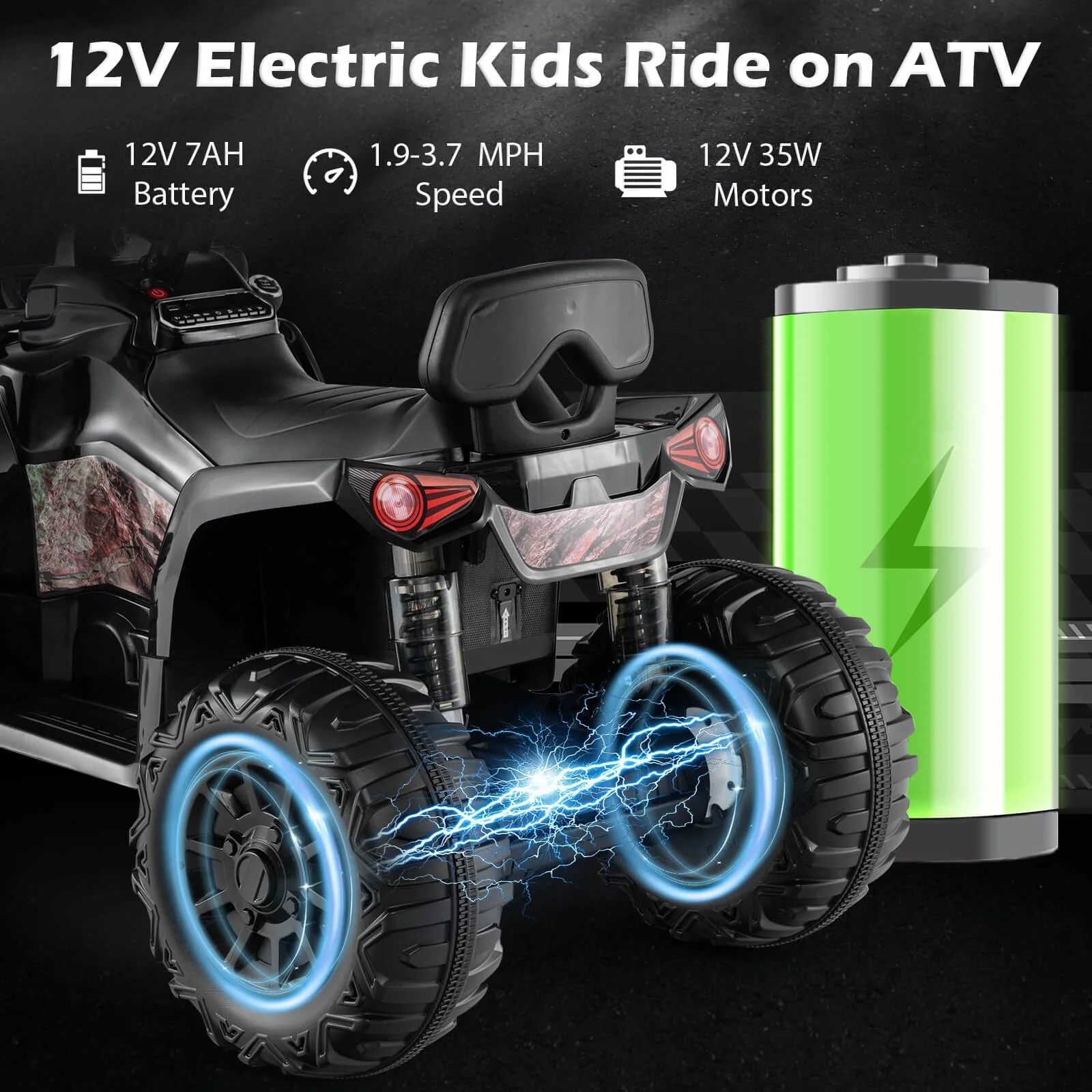 12V Electric Kids Ride On ATV Quad 4-Wheeler with Music and Headlights - Image 5