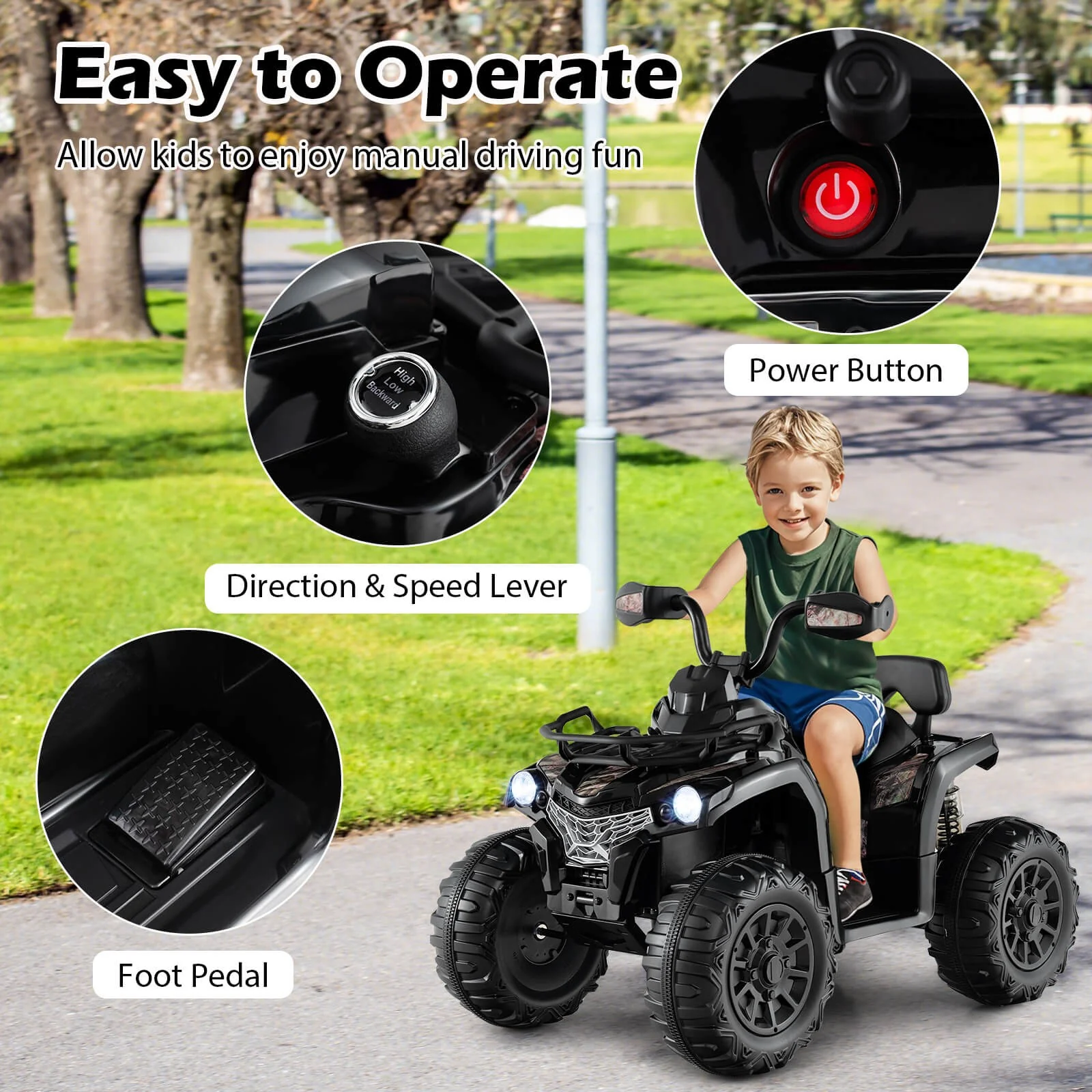12V Electric Kids Ride On ATV Quad 4-Wheeler with Music and Headlights - Image 6