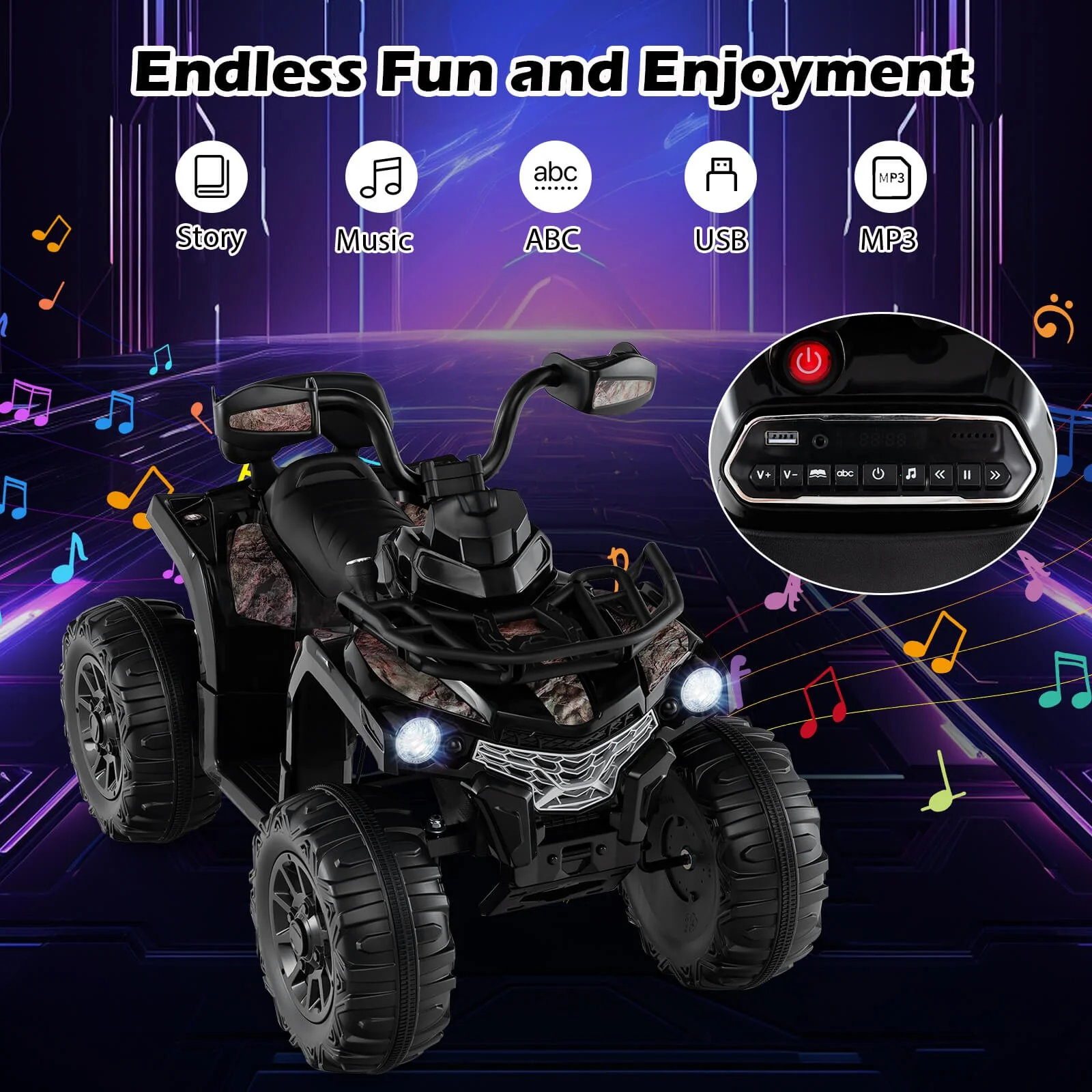 12V Electric Kids Ride On ATV Quad 4-Wheeler with Music and Headlights - Image 7