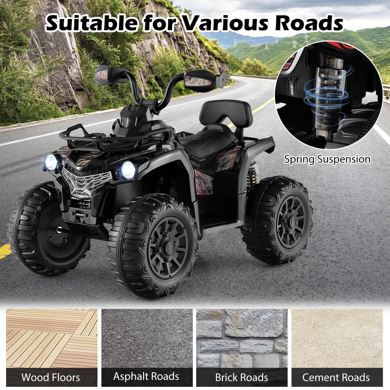 12V Electric Kids Ride On ATV Quad 4-Wheeler with Music and Headlights - Image 9