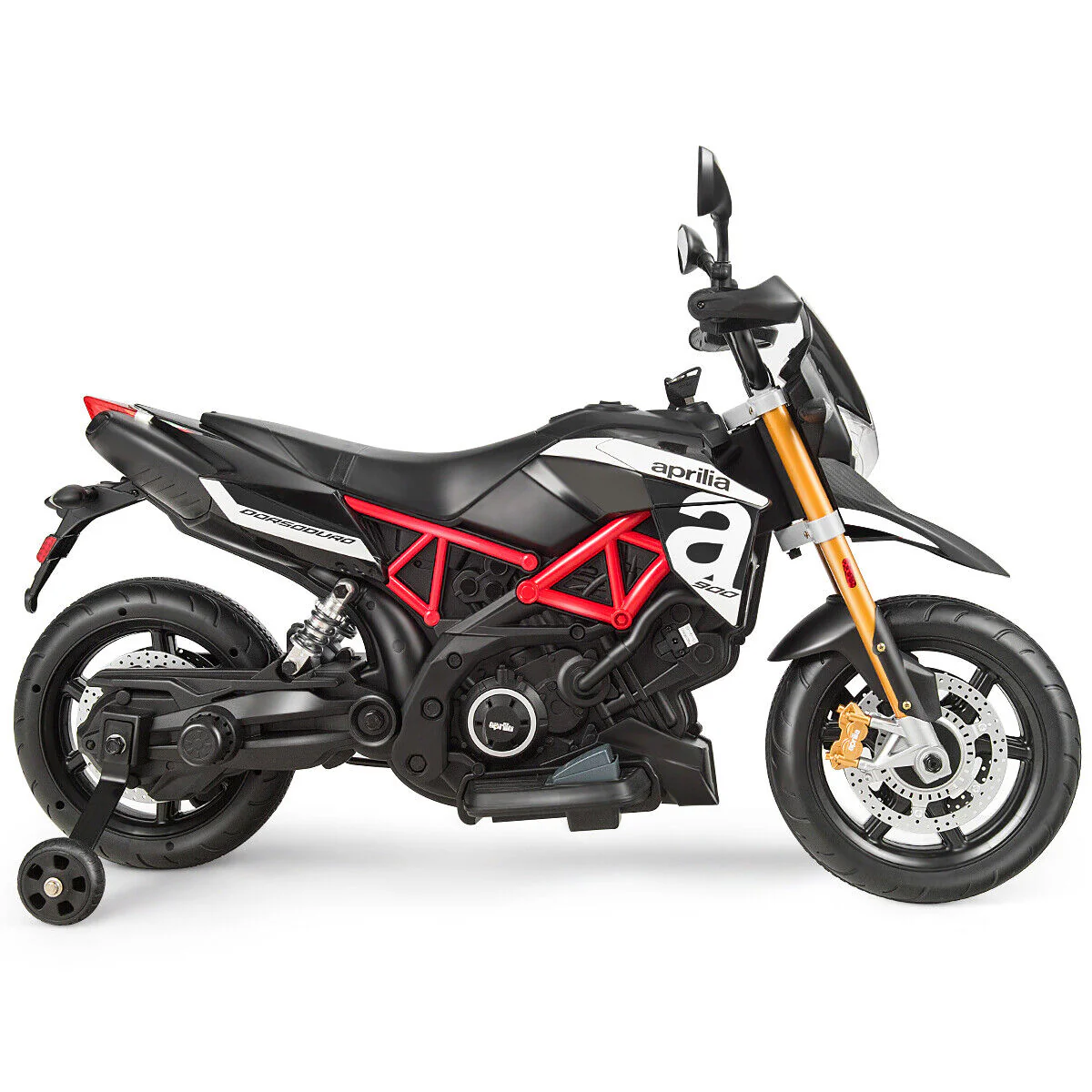 12V Kids Ride-On Aprilia Motorcycle with Training Wheels - Black - Image 11