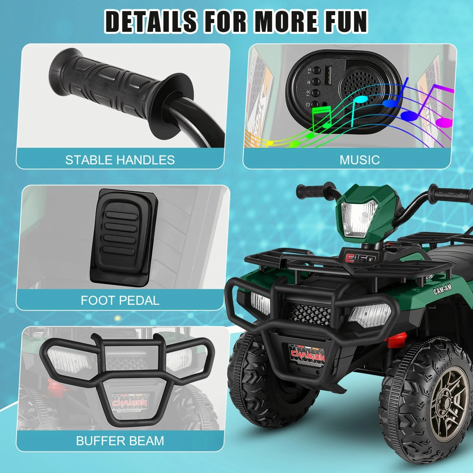 12V Kids Electric Ride-On ATV 4-Wheeler Quad Battery-Powered Car with 6 Color Options - Image 6