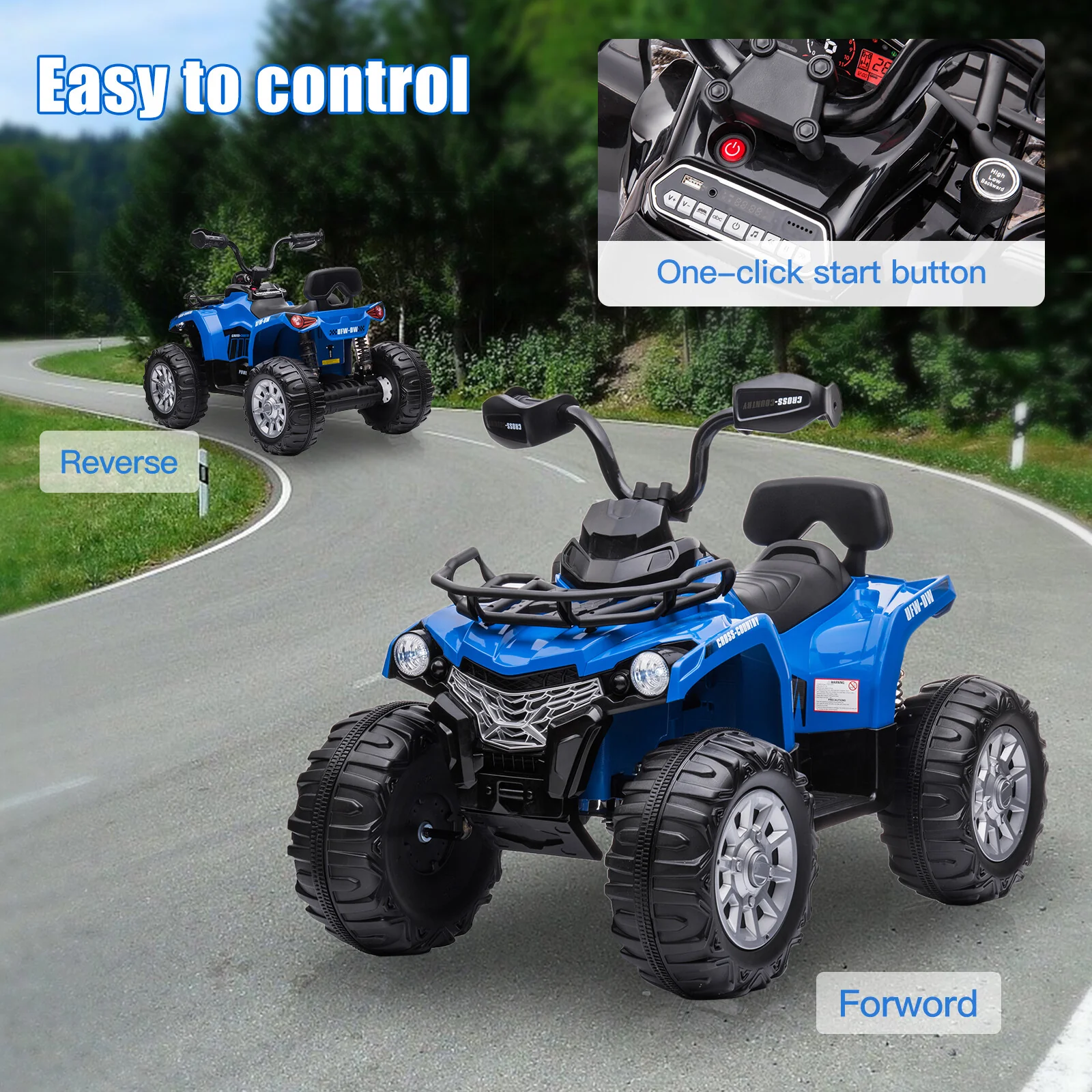 12V Electric Kids Ride-On ATV 4 Wheeler Quad Car with 2 Speeds, Music, and Headlights - Image 4