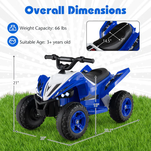 Navy 12V Kids 4-Wheeler ATV Quad with LED Lights and 7 mph Speed - Image 5
