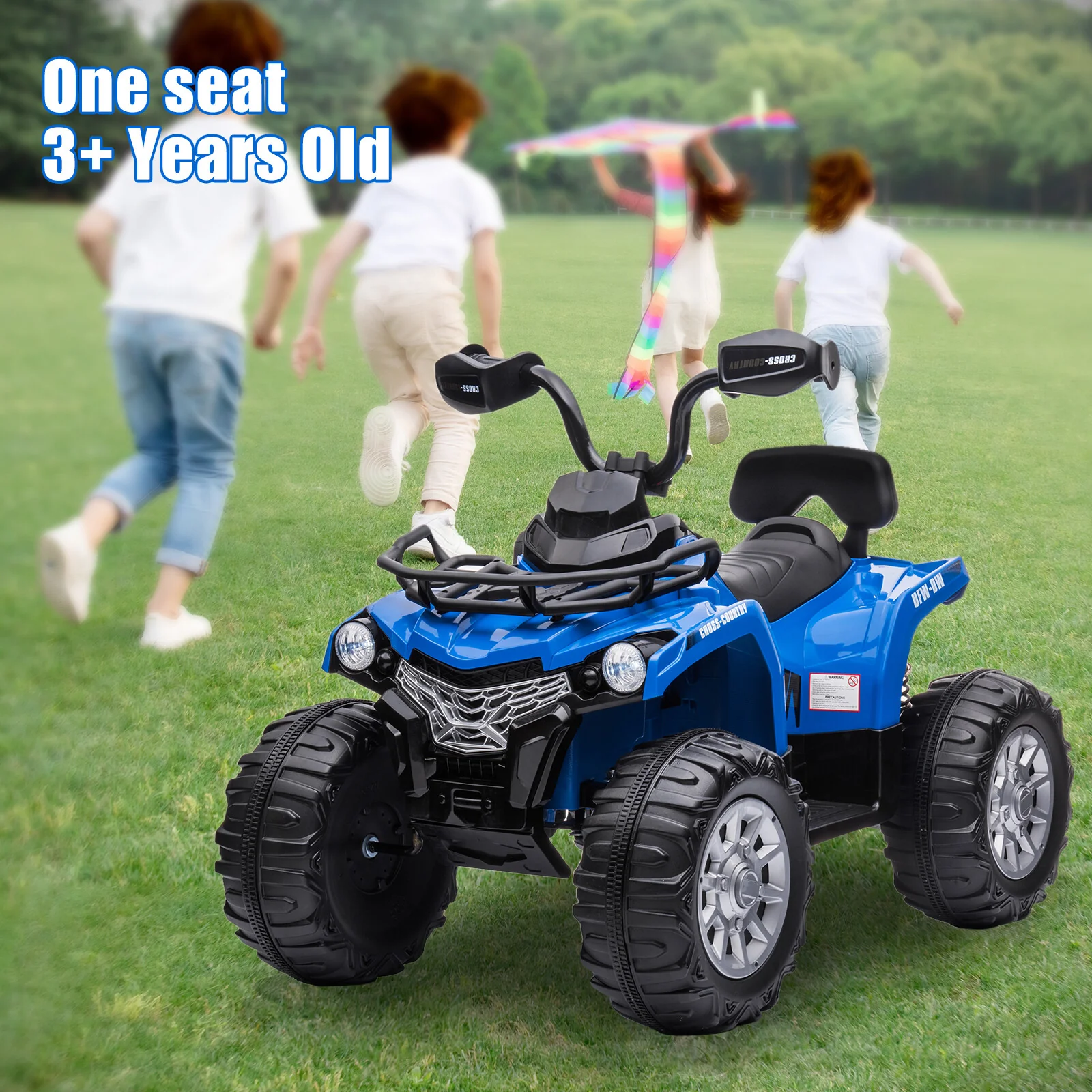 12V Electric Kids Ride-On ATV 4-Wheeler Quad with 2 Speeds, MP3 Player, and Headlights - Blue - Image 3