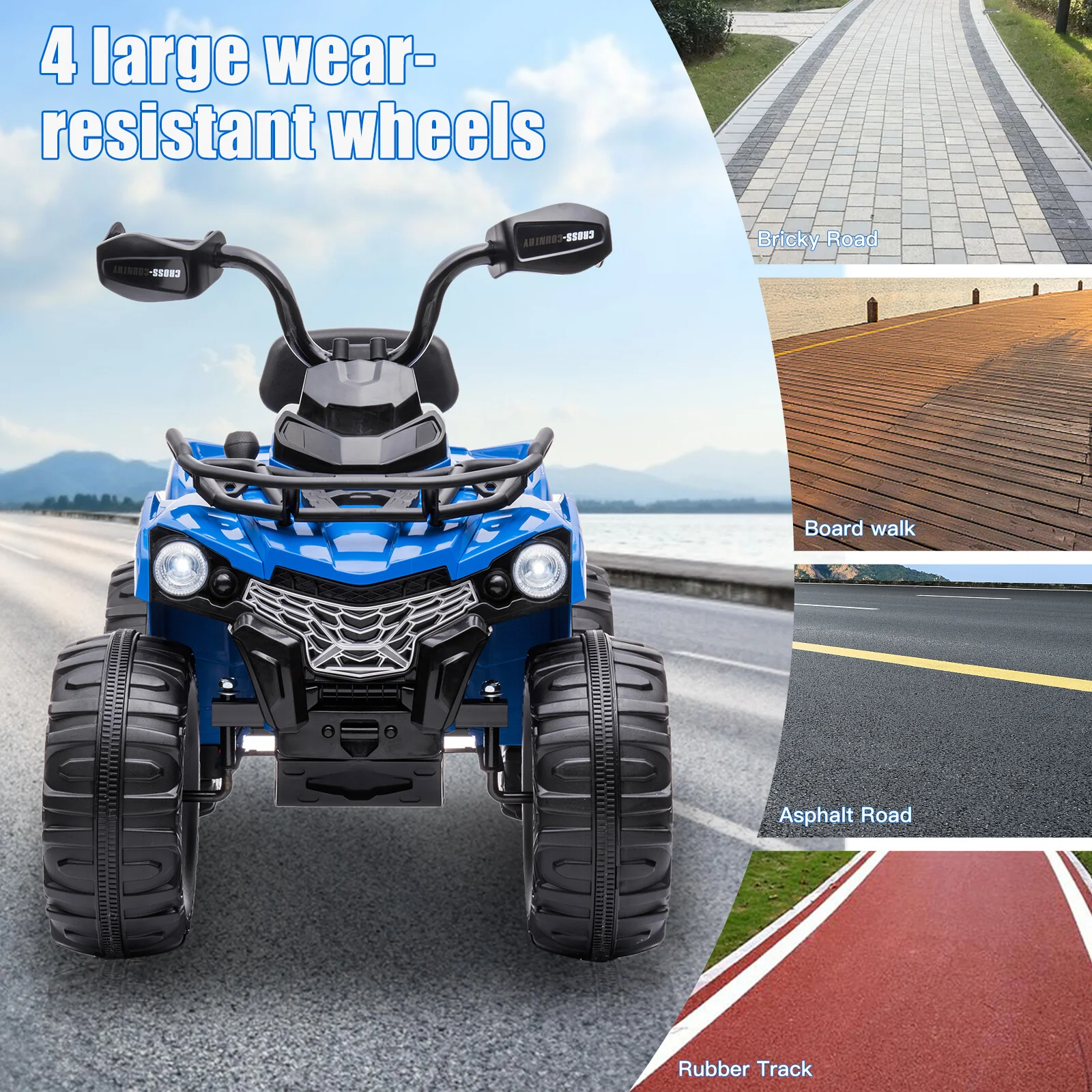 12V Electric Kids Ride-On ATV 4-Wheeler Quad with 2 Speeds, MP3 Player, and Headlights - Blue - Image 6