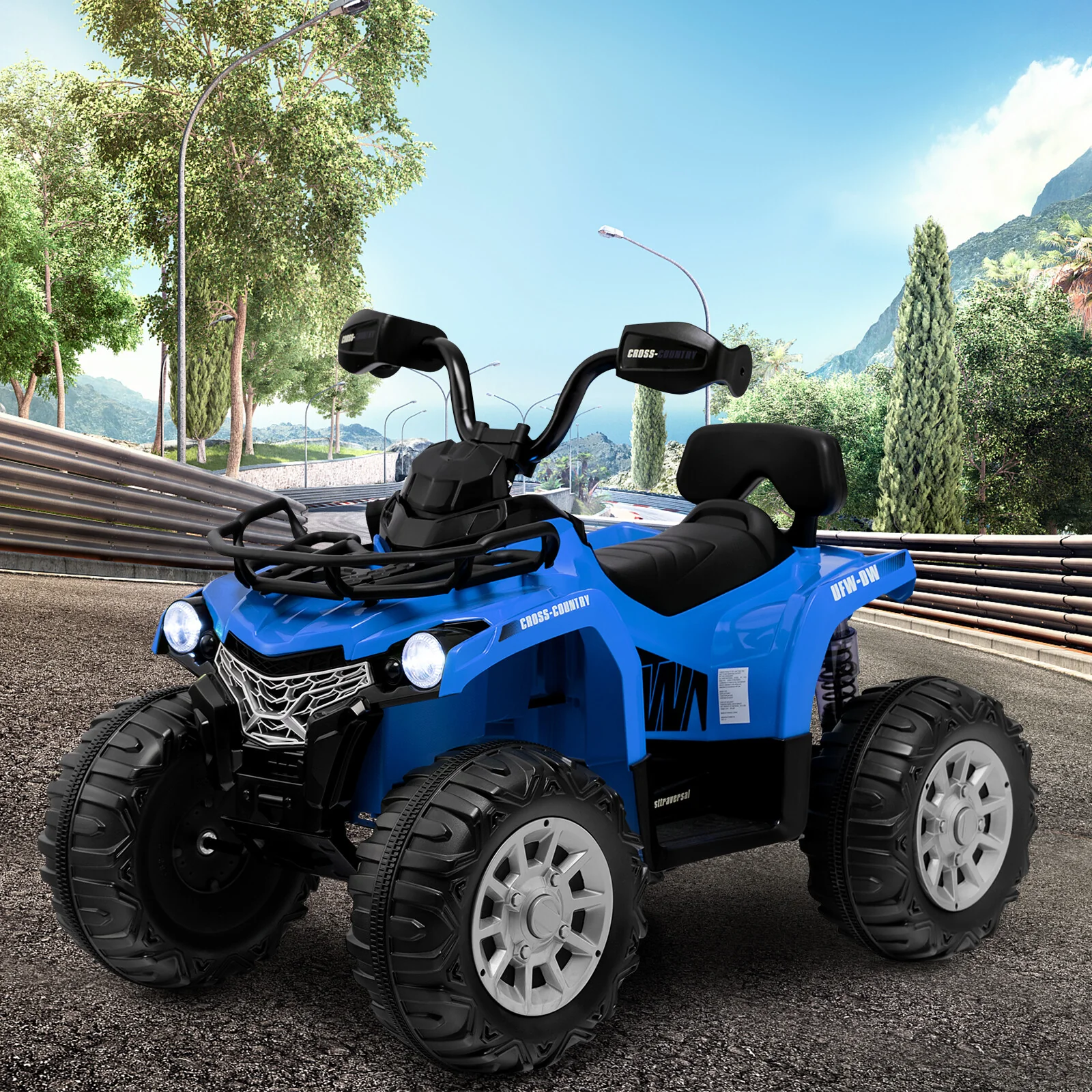 12V Electric Kids Ride-On ATV 4 Wheeler Quad with 2 Speeds, MP3, and Headlights - Blue - Image 3