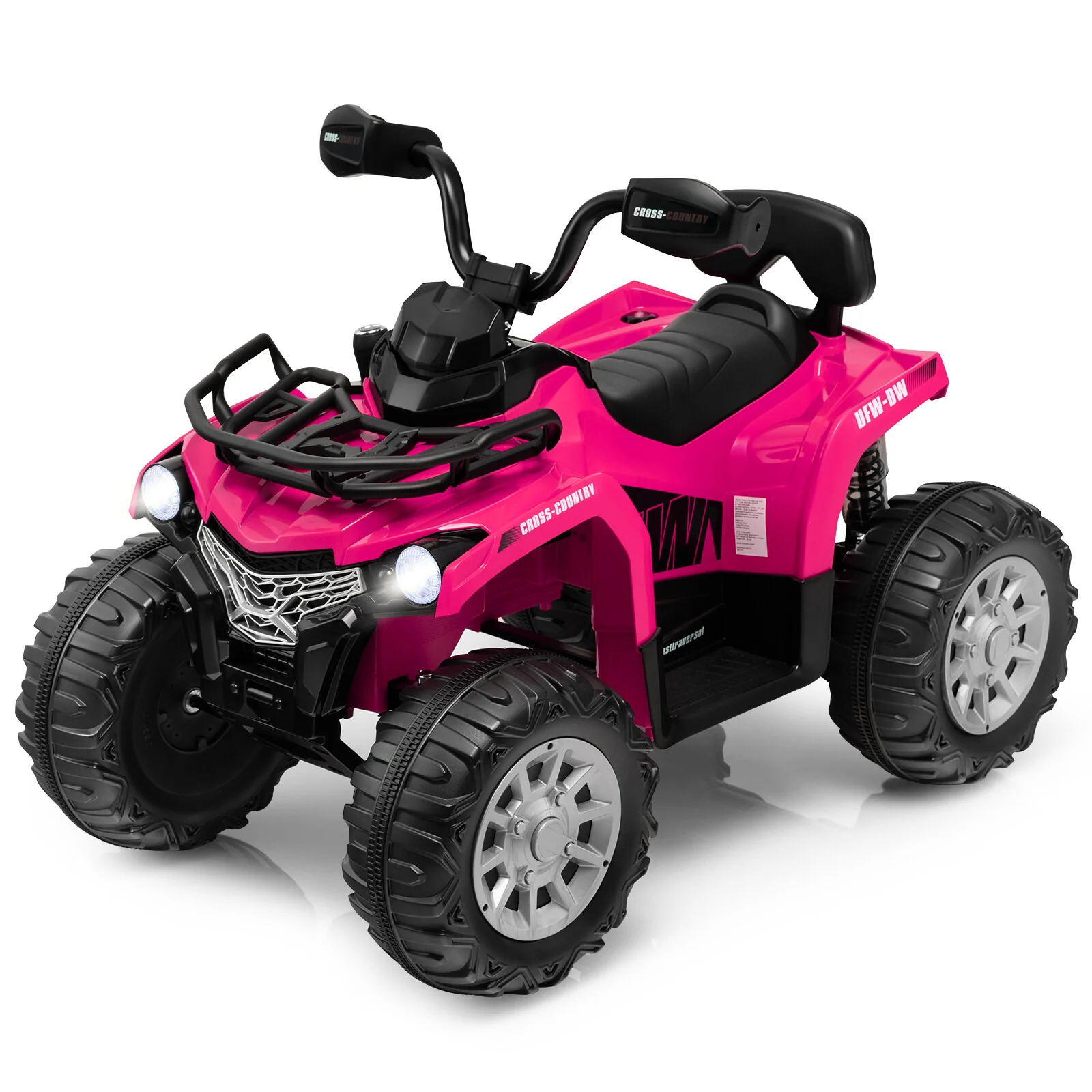 12V Kids Electric Ride-On ATV 4-Wheeler Quad with 2 Speeds, MP3, and Headlights - Pink