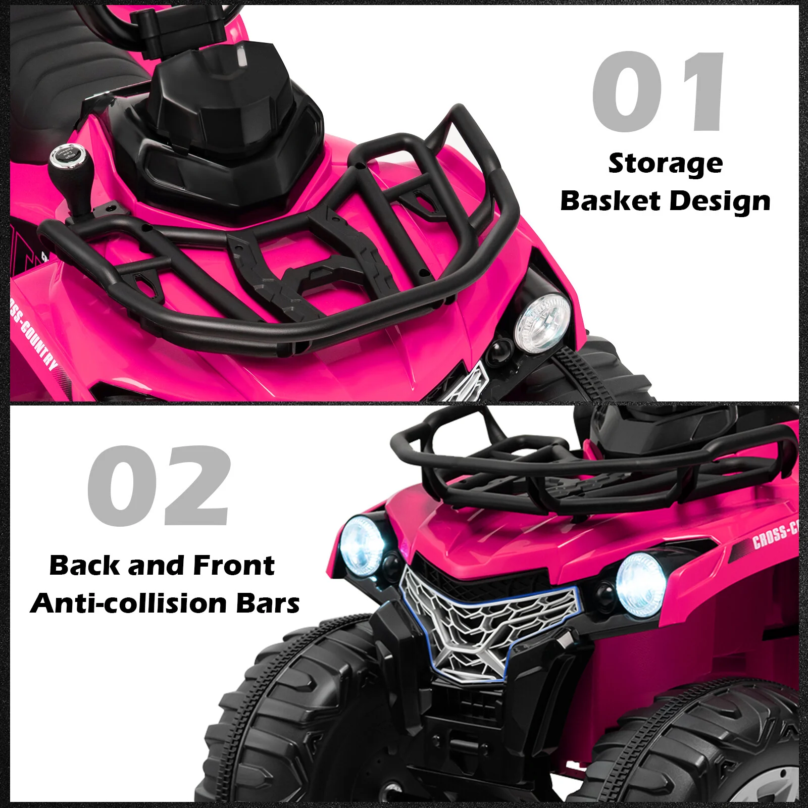 12V Kids Electric Ride-On ATV 4-Wheeler Quad with 2 Speeds, MP3, and Headlights - Pink - Image 8