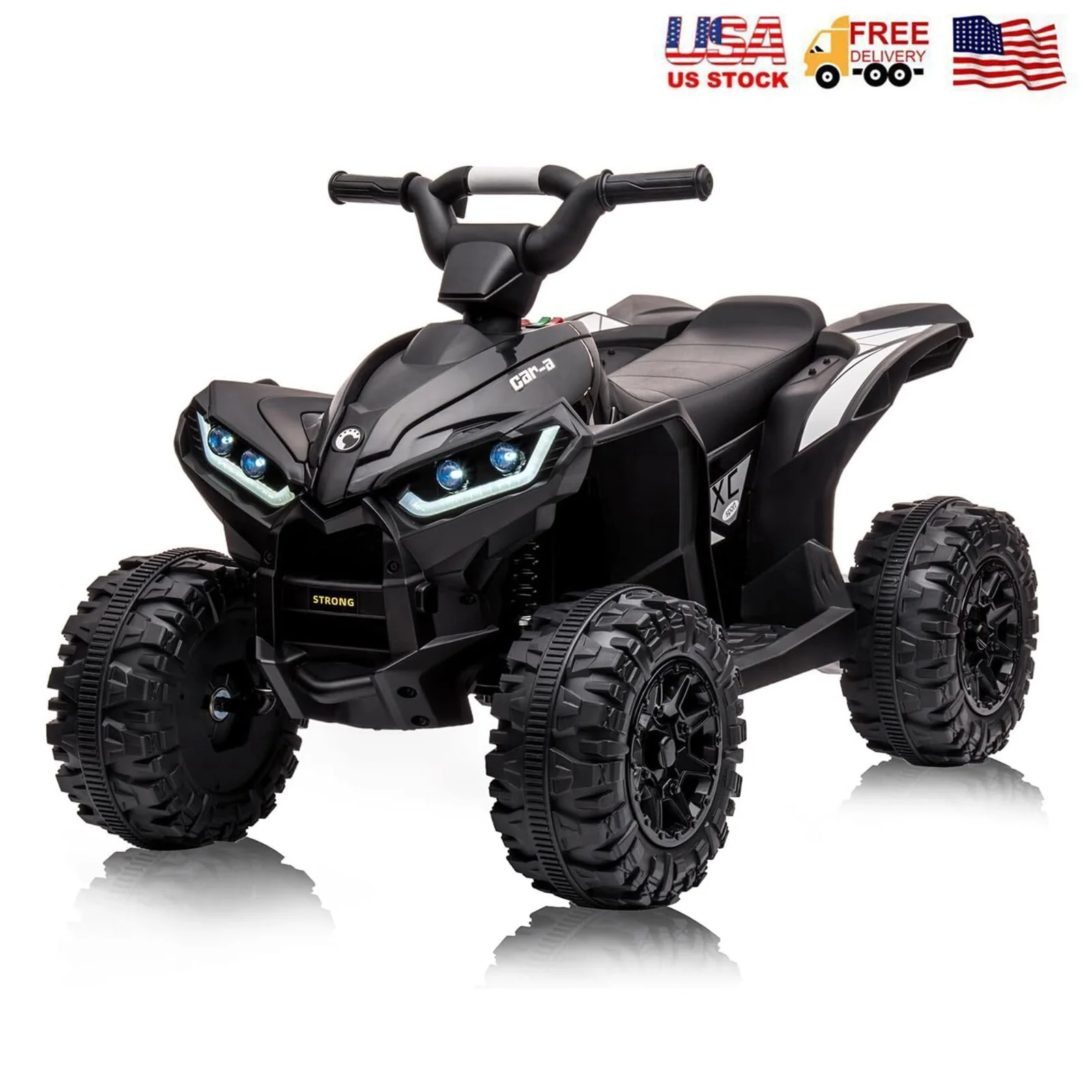 12V Electric Kids Ride-On 4 Wheeler ATV Quad Vehicle with Remote Control and Headlight Black - Image 8