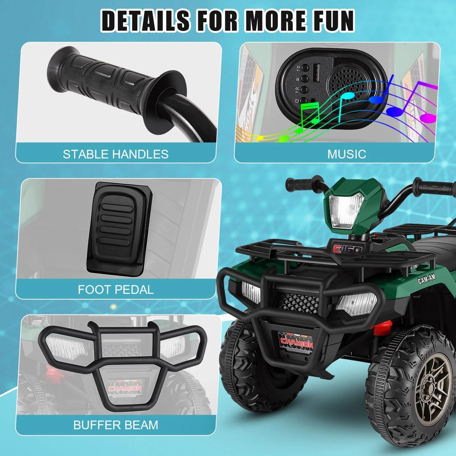 12V Kids Ride-On ATV Truck with Remote Control, LED Lights, MP3, and Powerful Wheels - Image 6