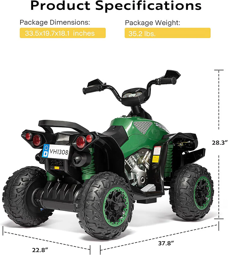 12V Kids Ride-On ATV with High/Low Speeds, 2.7 mph Max, LED Lights, Music, and Horn - Image 7