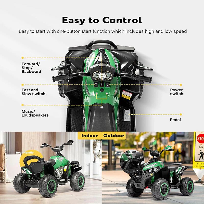 12V Kids Ride-On ATV with High/Low Speeds 2.7 mph, LED Lights, Music, and Horn - Image 6