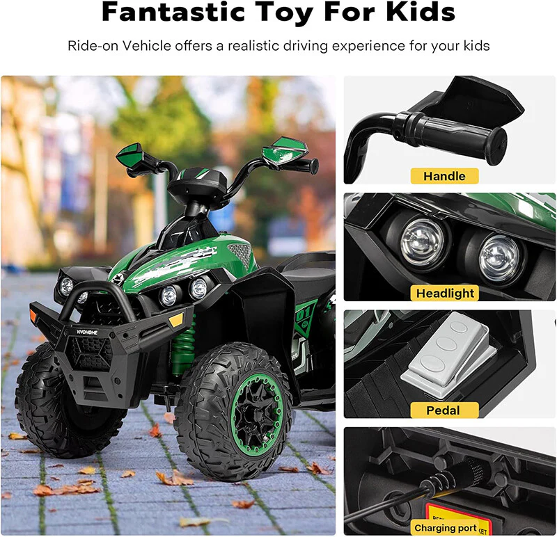 12V Kids Ride-On ATV with High/Low Speed, 2.7 MPH Max, LED Lights, Music, and Horn - Image 5