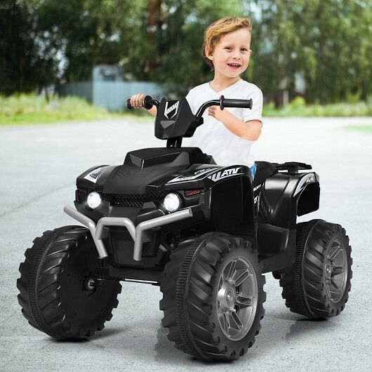 12V Kids Ride-On ATV with LED Lights and Treaded Tires, Black - Image 3