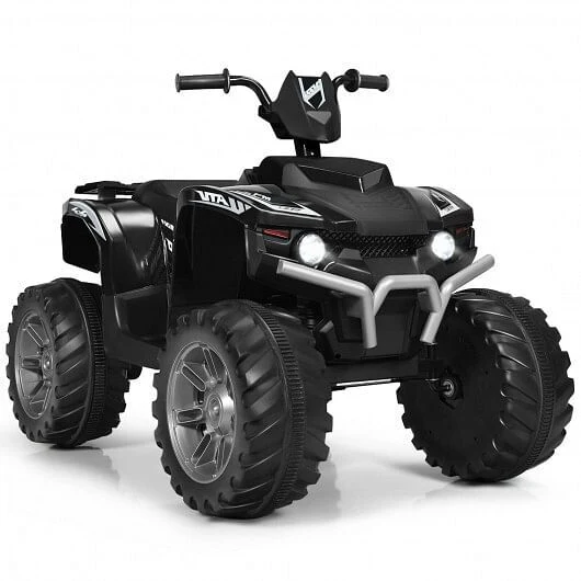 12V Kids Ride-On ATV with LED Lights and Treaded Tires, Black - Image 5