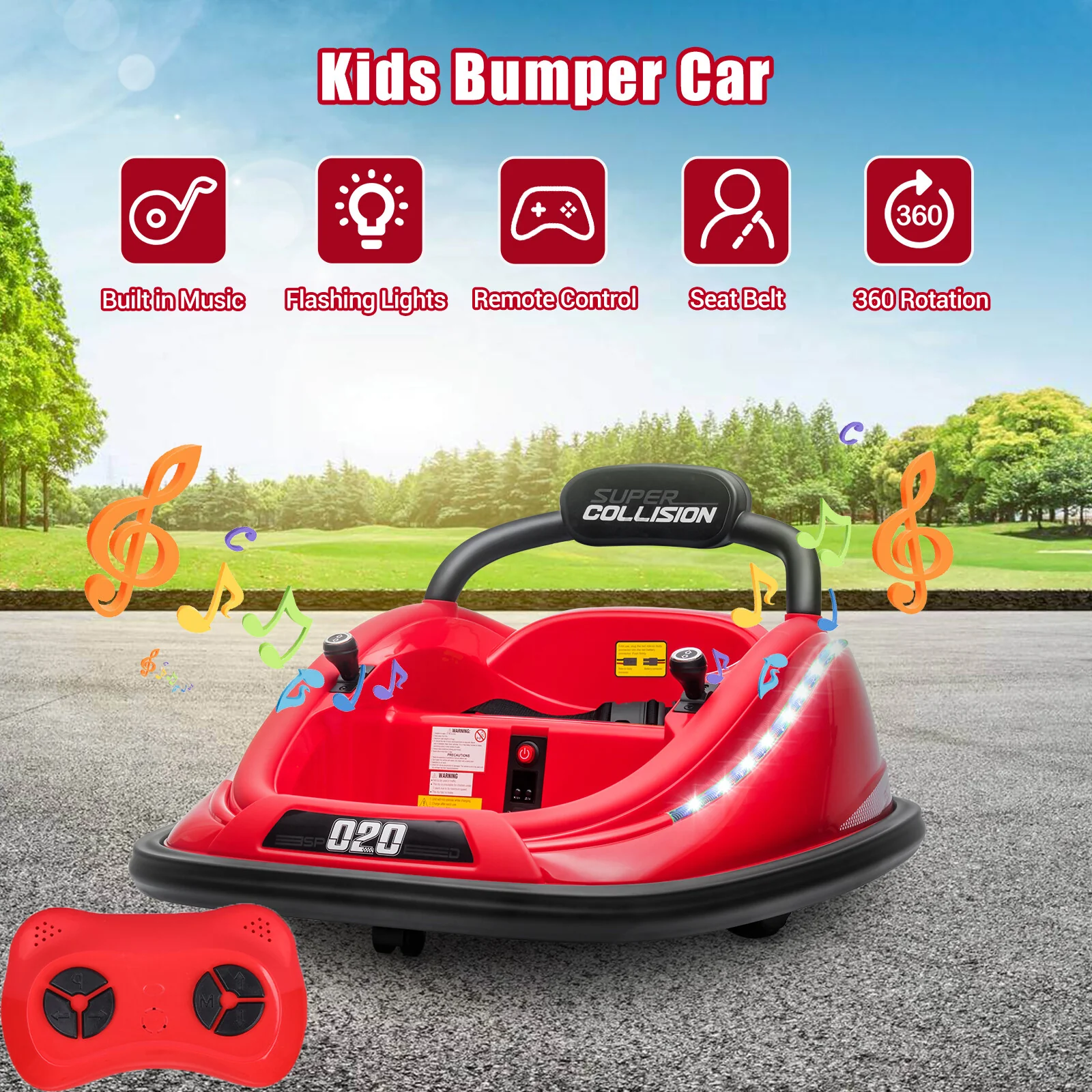 12V Kids Electric Ride-On Bumper Car with 360° Spin and Parent Remote Control