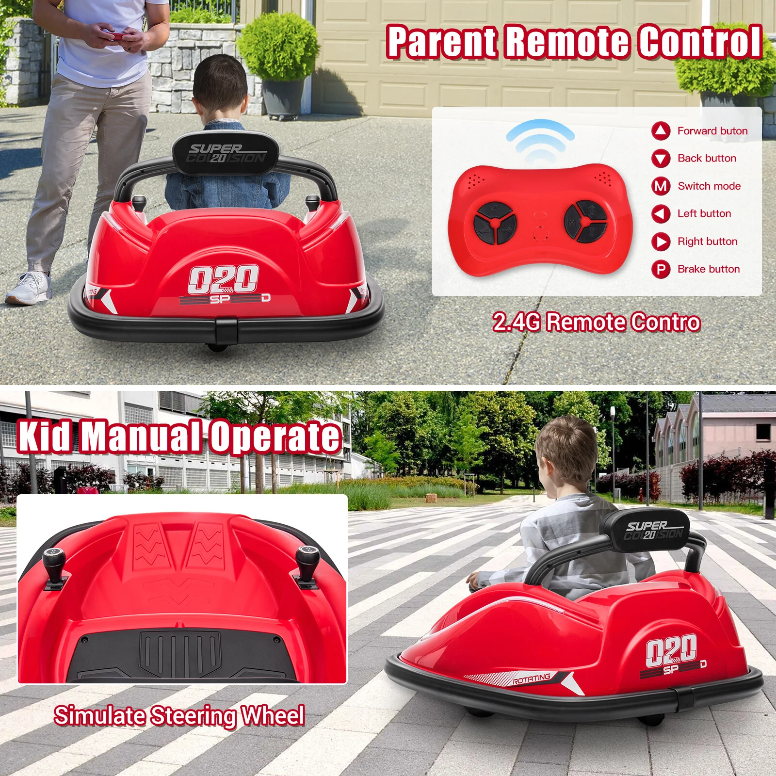 12V Kids Ride-On Bumper Car with 360° Spinning and Remote Control Electric Toy Vehicle - Image 3