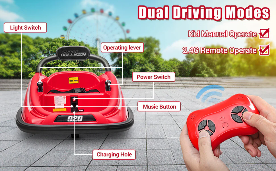 12V Kids Ride-On Bumper Car with 360° Spinning and Remote Control Electric Toy Vehicle - Image 9